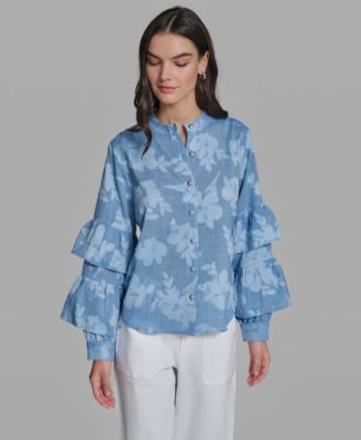 Petite Printed Mock Neck Blouse