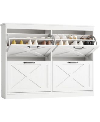 Hidden Shoe Storage Cabinet with 4 Flip Drawers & Adjustable Shelves, Modern Freestanding Shoe Rack Organizer for Entryway, Bedroom