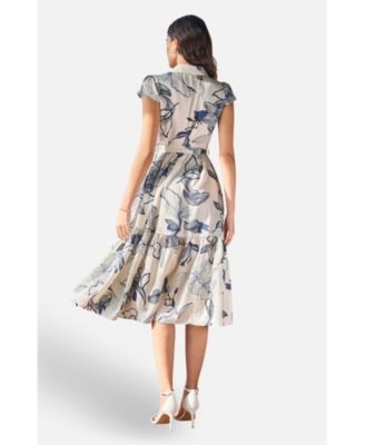 Women's Abstract Floral Midi Shirt Dress
