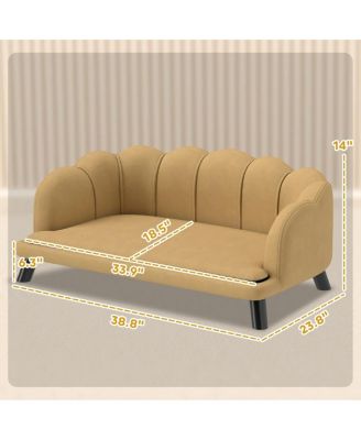 Coffee Velvet Pet Sofa with Pearl Backrest, Stylish Large Dog Couch, Removable Cushion for Medium Large Dogs