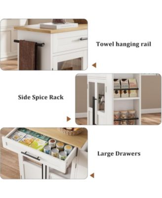 Mobile Kitchen Island Cart with Storage, 360° Rolling Wheels, Rolling Island with Drawers, Spice Rack & Handle