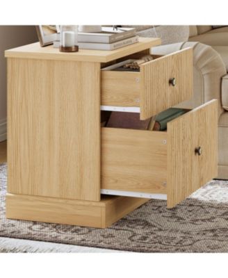 Fluted Nightstand with Drawers, Mid Century Modern Bedside Table, Light Wood Nightstand with Storage