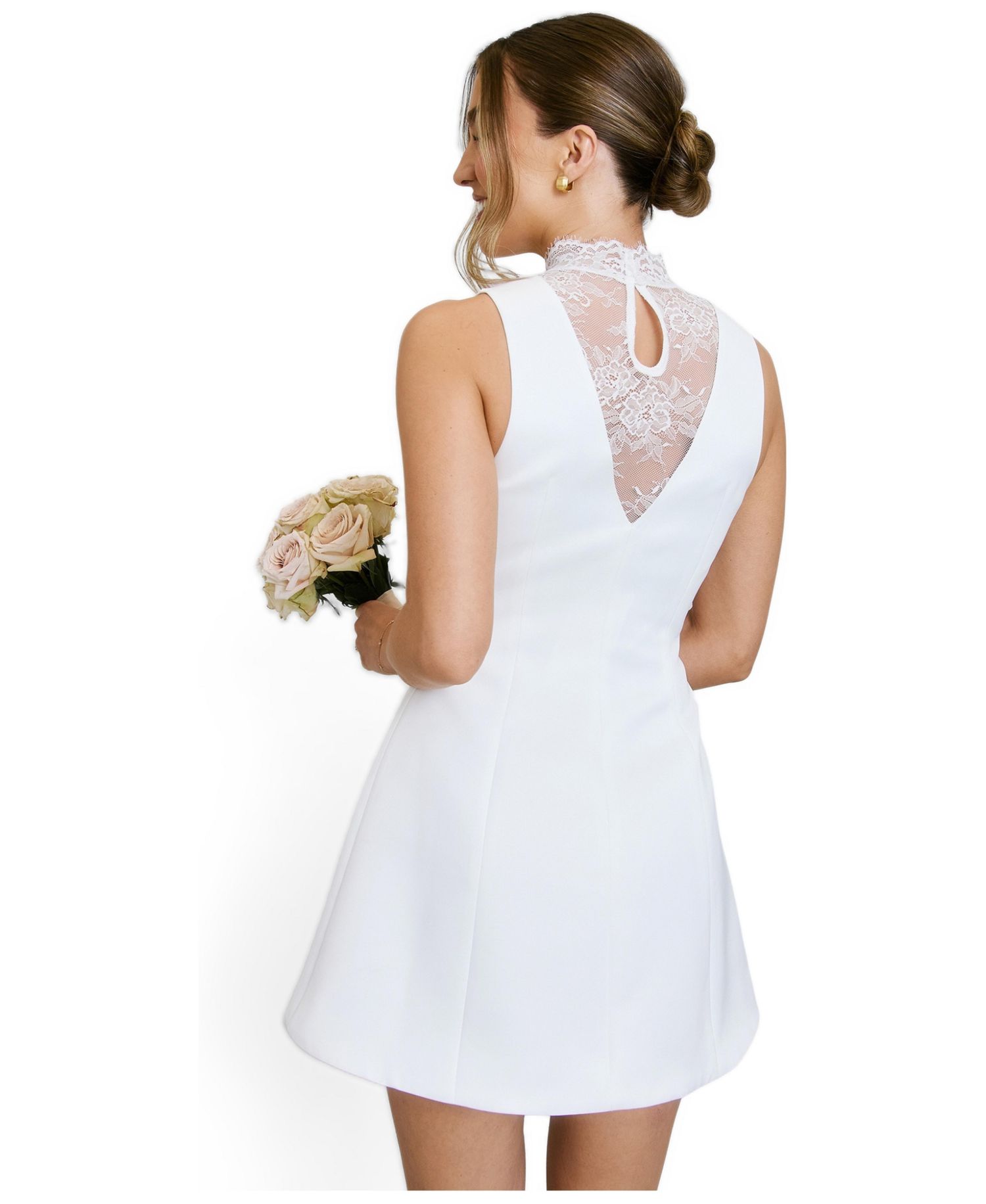 Women's Lace High Neck A-line Mini Dress