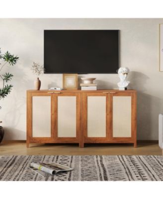 34" Boho Sideboard Buffet Cabinet with Storage, Freestanding Storage Cabinet with Adjustable Shelves, Coffee Bar Console Table for Dining Room