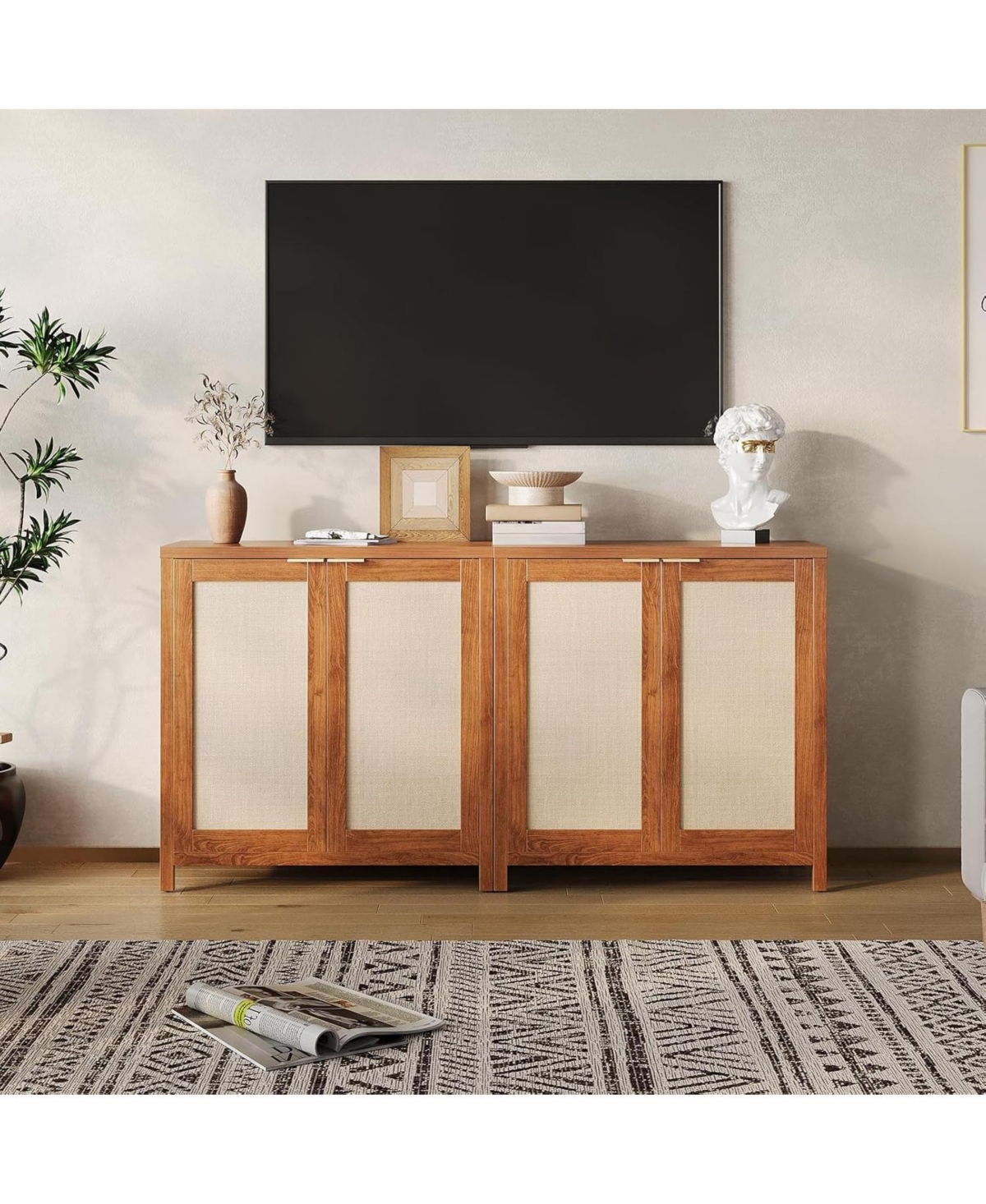 gaomon 34" Boho Sideboard Buffet Cabinet with Storage, Freestanding Storage Cabinet with Adjustable Shelves, Coffee Bar Console Table for Dining