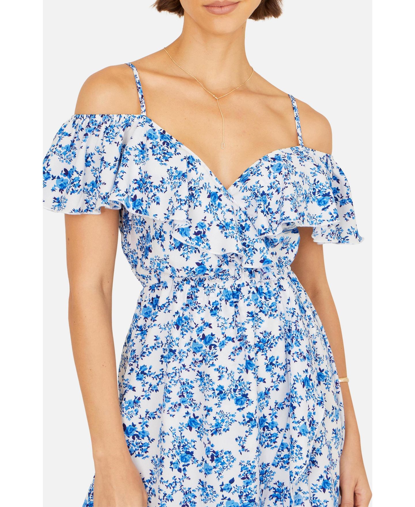 Женское платье Yumi Floral Print Bardot Midi, цвет: Синий — фото 8