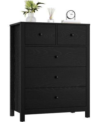 Dresser for Bedroom, Tall 5 Drawer Dresser with Deep Drawers & Metal Knobs, Modern Wooden Double Chests of Drawers for Kids Bedroom.