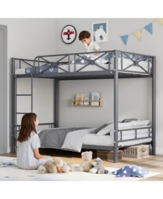 Industrial Twin Over Twin Bunk Bed, Heavy-Duty Steel Frame with Safety Guard Rails & Quiet Slats, Space-Saving for Kids, Steel Bed for School