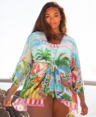 Plus Size Miami Beach Tie-Front Cover-Up Tunic