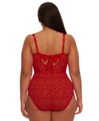 Plus Size Color Play Crochet Plunge One-Piece Swimsuit