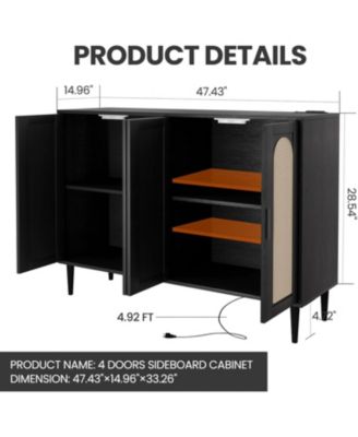 Sideboard Buffet Cabinet with Rattan Doors, Storage Credenza with Shelves, Modern Accent Coffee Bar Cabinet for Dining Room, Kitchen