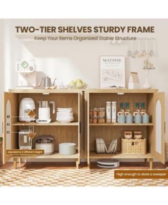 Rattan Accent Sideboard Console Table for Hallway Dining Room Kitchen with Adjustable Storage