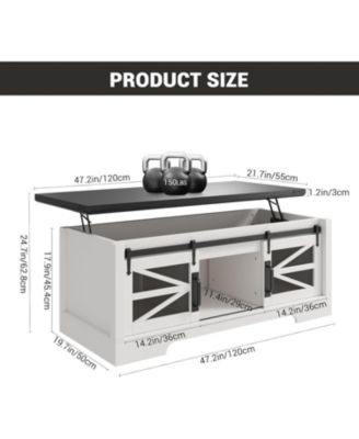 Lift Top Coffee Table, Multifunctional Table with Sliding Barn Door, Hidden Storage Compartment, Lifting Tabletop, Adjustable Shelf