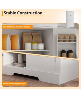  Kitchen Pantry Cabinet with Drawer, Doors and Shelves, Wood Farmhouse Storage Cabinet, Large Storage Cupboard for Living Room