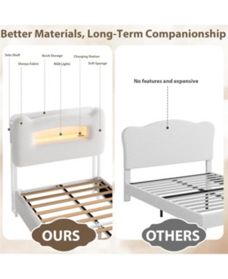 LED Twin Bed Frame with 2 Tier Storage Headboard Platform Drawer Charging Station Heavy Duty No Box Spring
