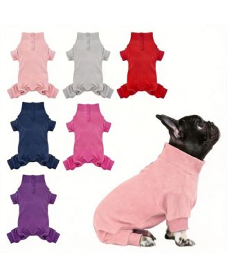 Dog Fleece Pajamas with High Collar for Warmth and Comfort