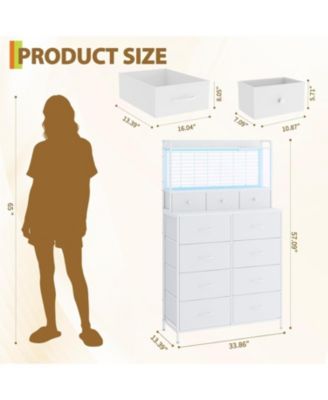 Rustic Dresser for Bedroom with Charging Station, App Controlled RGB LED, Tall Dresser Storage Organizer with 11 Fabric Drawers