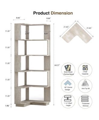 5 Tier L-Shaped Corner Bookshelf, Wooden Open Display Stand and Storage Rack with Anti-Drop Panels for Living Room or Home Office