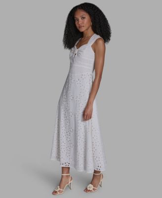Women's Sweetheart Neck Keyhole Eyelet Maxi Dress