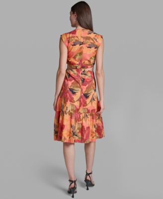 Women's Printed V-Neck Midi Dress