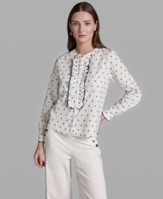 Women's Long-Sleeve Collared Printed Top