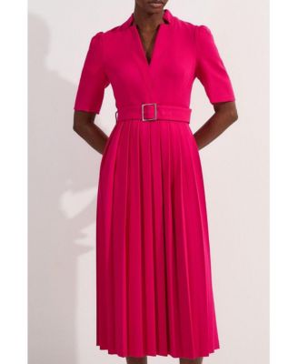 Women's Structured Crepe Belted Midi Dress