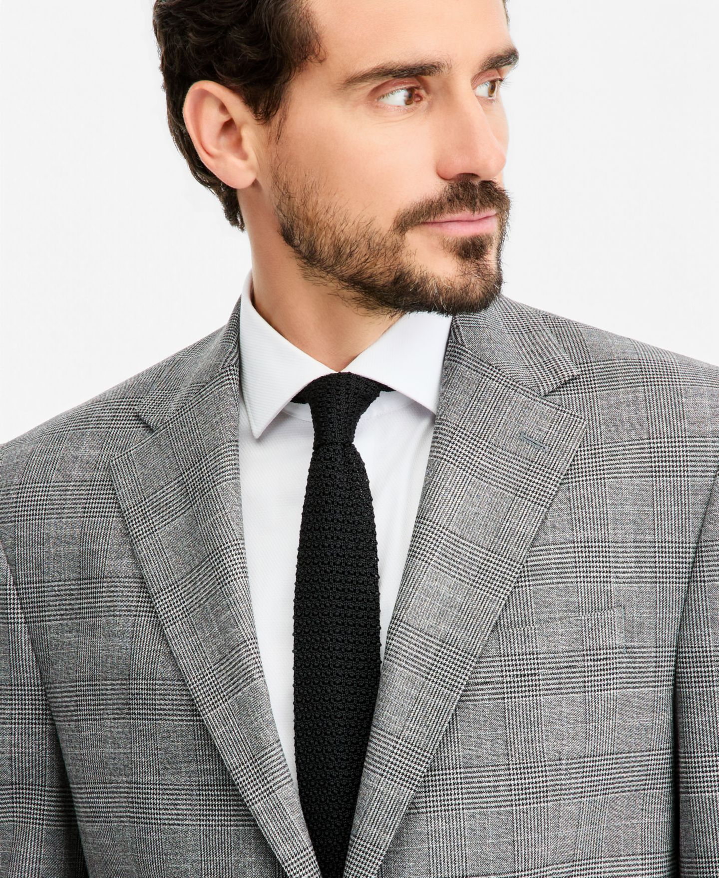 Мужской пиджак Michael Kors Classic-Fit Plaid Sport Coat, цвет: Чёрный / Белый — фото 3