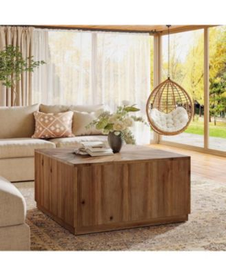 31.5-Inch Square Coffee Table for Living Room, Solid Wood