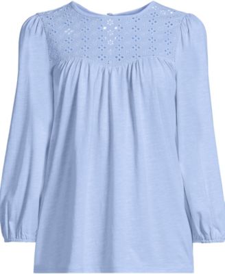 Plus Size 3/4 Sleeve Eyelet Mix Flowy Top