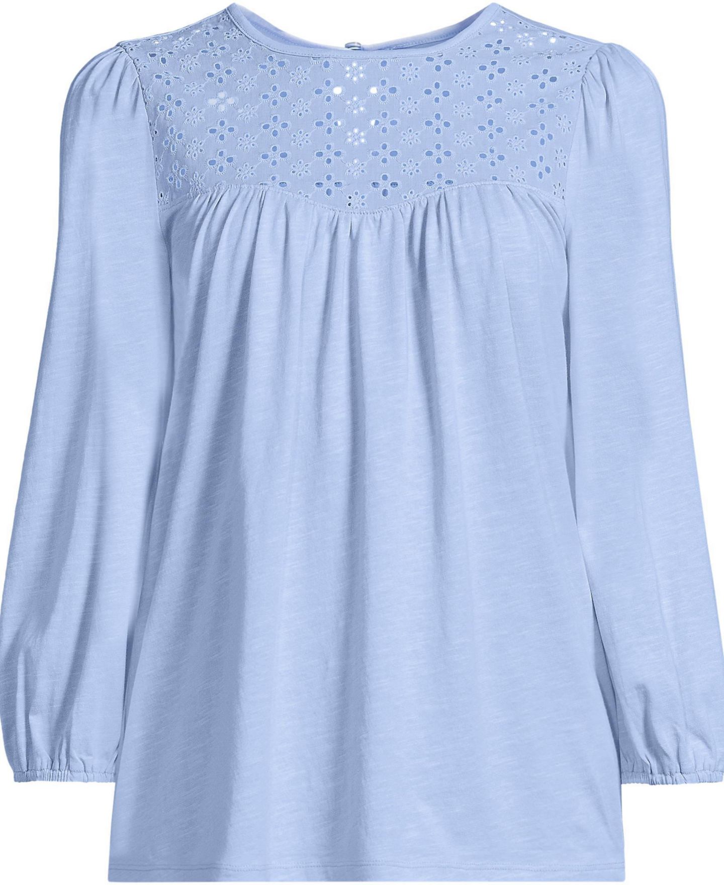 Женский топ Lands' End Plus Size 3/4 Sleeve Eyelet Mix Flowy, цвет: Светлый морской синий — фото 3