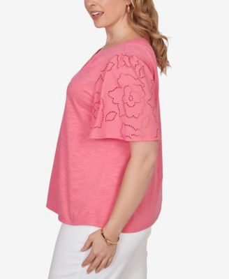 Plus Size Eyelet Sleeve Cotton Jersey Top