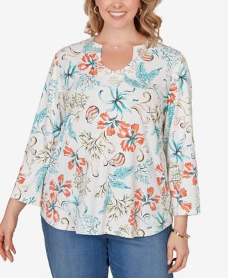 Plus Size Embellished Oceania Floral Knit Top