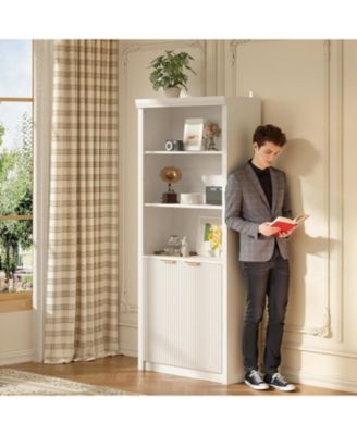 Tall Book Shelf and Bookcase, Wooden Bookcase with Doors, Modern Book Case with Large Storage Cabinet