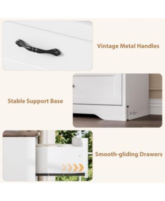 Farmhouse 5 Drawers Dresser for Bedroom, 44'' Tall Chest of Drawer, Wooden Vertical Dresser with Metal Handles and Stable Base