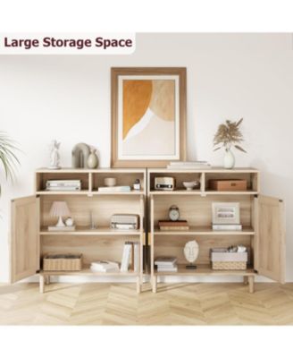 2 Pack Rattan Sideboard Buffet Cabinets, Sideboard Cabinets with 2 Doors, Modern Accent Storage Console Tables, for Dining Room, Entryway