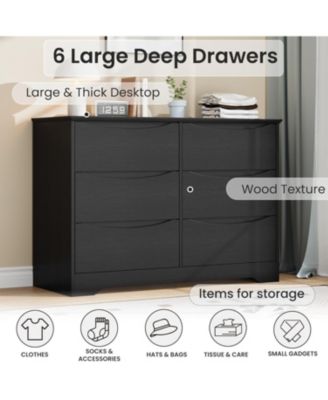 Wooden Dresser with 6 Drawers, Tall Modern Closet with Deep Storage, Large Chest of Drawers with Wide Top, Long Storage Dresser for Bedroom