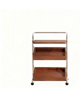 3-Tier Adjustable Storage Cart - Rubber Wood & Stainless Steel