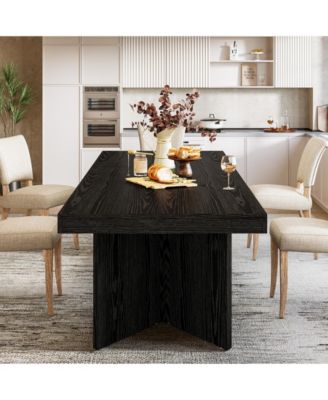 Dining Table for 4-6, Farmhouse Kitchen Table with Heavy Duty Pedestal, Rectangular Wooden Dinner Furniture, Black