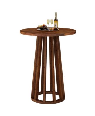 37.6 inch H Round Bar Table, Farmhouse Wooden Bistro Pub Table with Solid Wood Legs