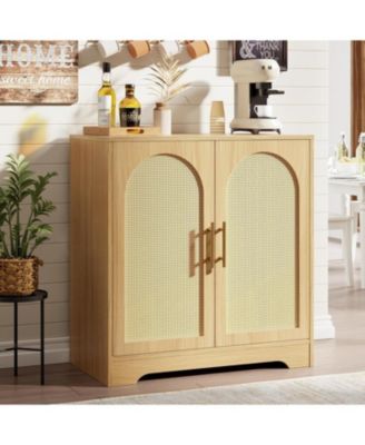 Modern Console Table Storage with 2 Rattan Doors and Shelves