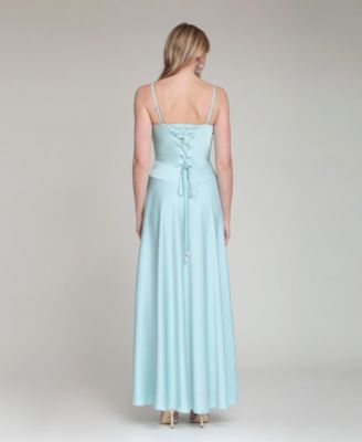 Women's V-Neck Laced-Up Bias Cut Gown Dress