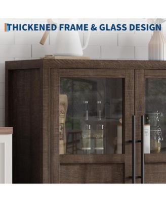 Sideboard Buffet Cabinet with 4 Glass Doors, 55 in Buffet Table Coffee Bar Wine Bar Display Cabinet for Kitchen Dining Room