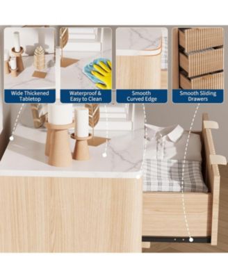 Fluted Nightstand, Modern 3 Drawer Bedside Table with Faux Marble Top, End Table for Bedroom Living Room