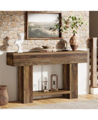 2-Tier Console Table, 55-Inch Farmhouse Entryway Table, Rustic Wood  Sofa Table