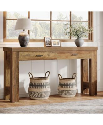 63" Console Table with 2 Drawers, Farmhouse Entryway Table with H-Shaped Sturdy Legs