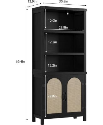 Farmhouse Bookshelves and Bookshelves with Door, 70" High Bookshelves with Three Levels of Open Storage, Floor Standing Display Shelves