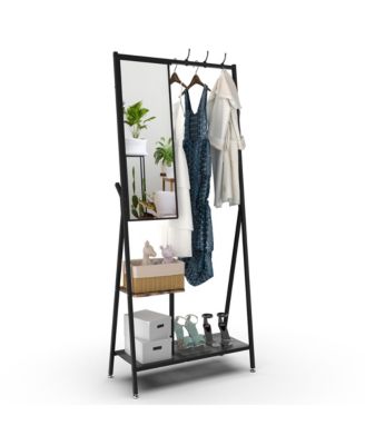 Coat Rack with Mirror, Industrial Style Multifunctional Hall Tree with Shelf, Hooks for Living Room, Entryway, Hallway