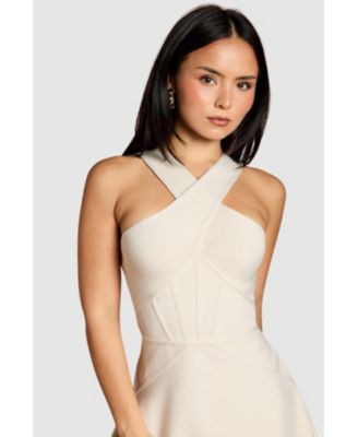 Women's Petite Bandage Cross Neck Midi Dress