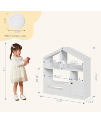 2-Tier Kids Bookshelf & Toy Storage with Motion Sensor Light, 36.6" Wide Wooden Bookcase for Nursery or Playroom