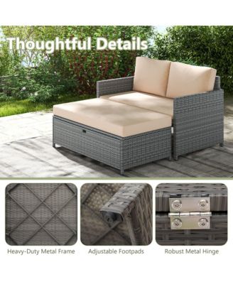 2 PCS Patio Loveseat w/ 31 Gal Multifunctional Storage Ottoman and Soft Cushions